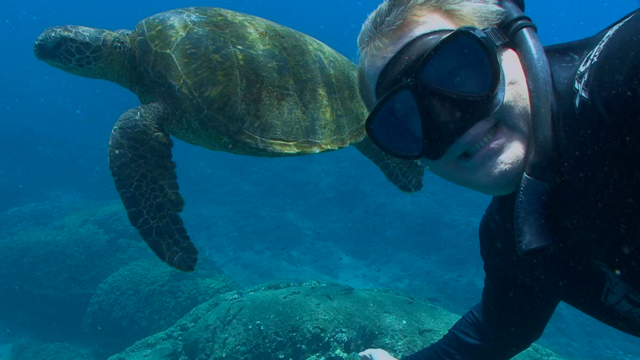 advisor Ray Hollowell with turtle