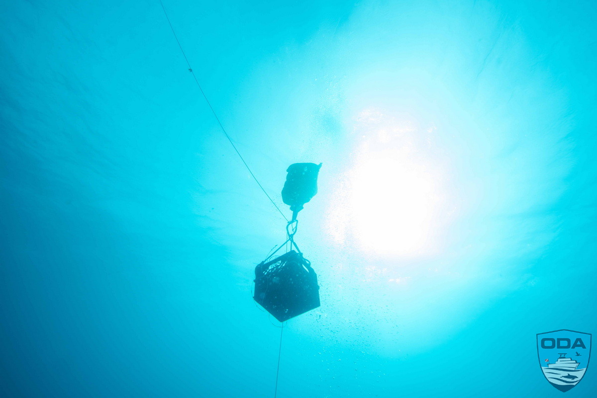 Lift bag headed to the surface so debris can be properly disposed of.